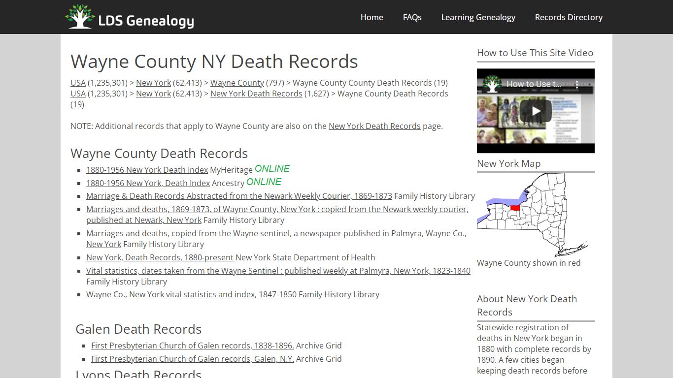 Wayne County NY Death Records - LDS Genealogy