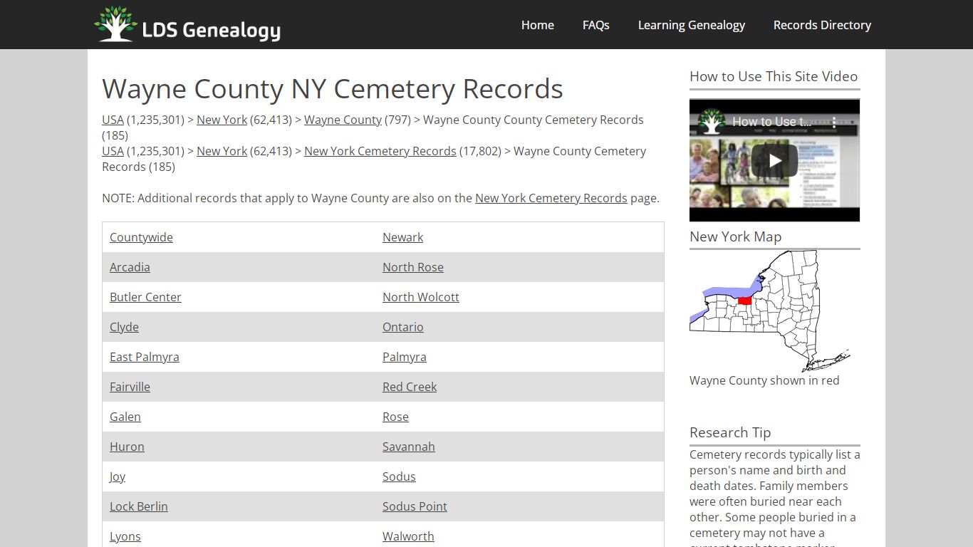 Wayne County NY Cemetery Records - LDS Genealogy